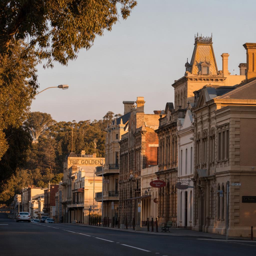 Heritage streetscape of Bendigo at golden hour